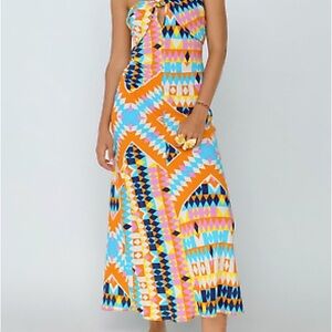 Zara Orange and Blue Halter Dress